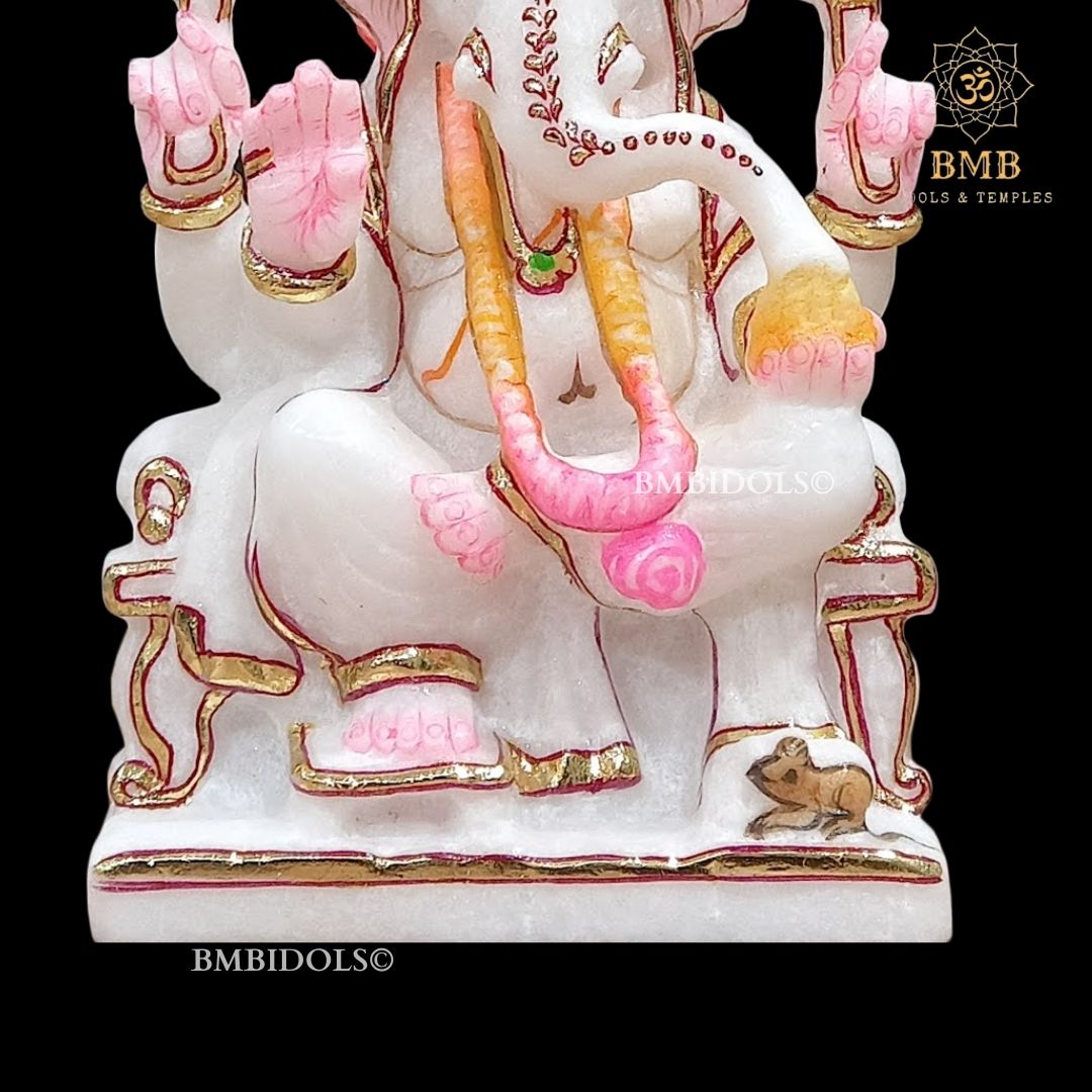 Four Hand Marble Ganesha Moorti made in 6inches in pure white Makrana Marble