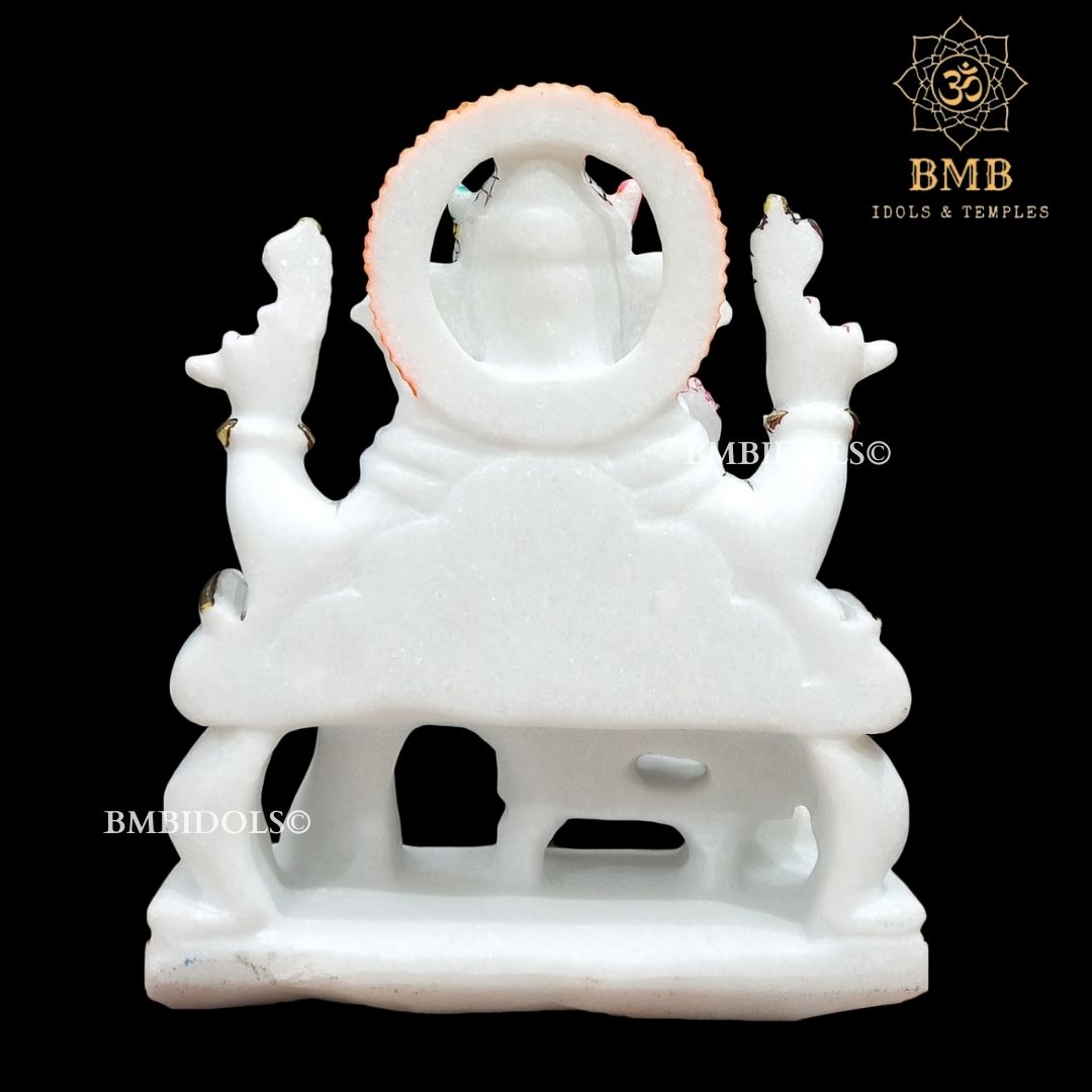 Four Hand Marble Ganpati Murti Sitting on Chowki in 10inches