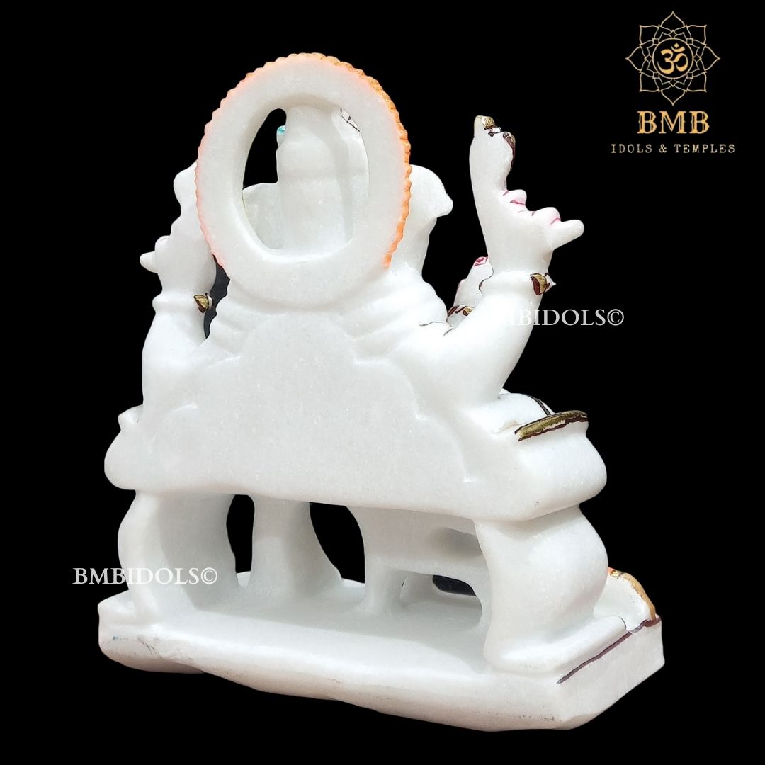 Four Hand Marble Ganpati Murti Sitting on Chowki in 10inches