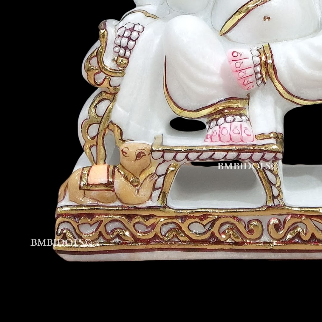 Four Hand Marble Ganpati Murti Sitting on Chowki in 10inches