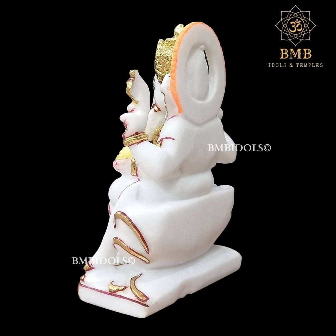 Marble Ganesh Idol made in Makrana Marble Sitting on lotus in 9inches
