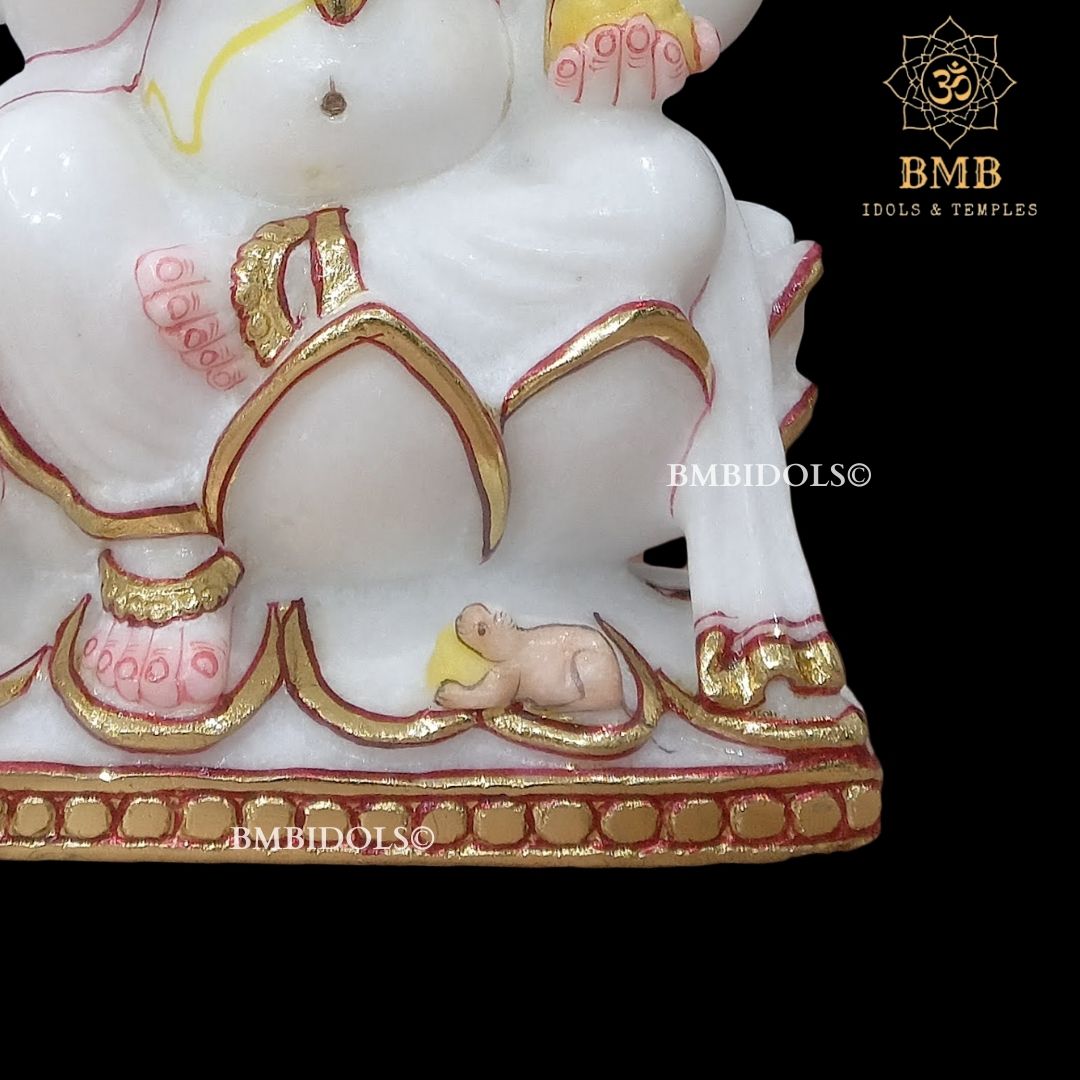 Marble Ganesh Idol made in Makrana Marble Sitting on lotus in 9inches