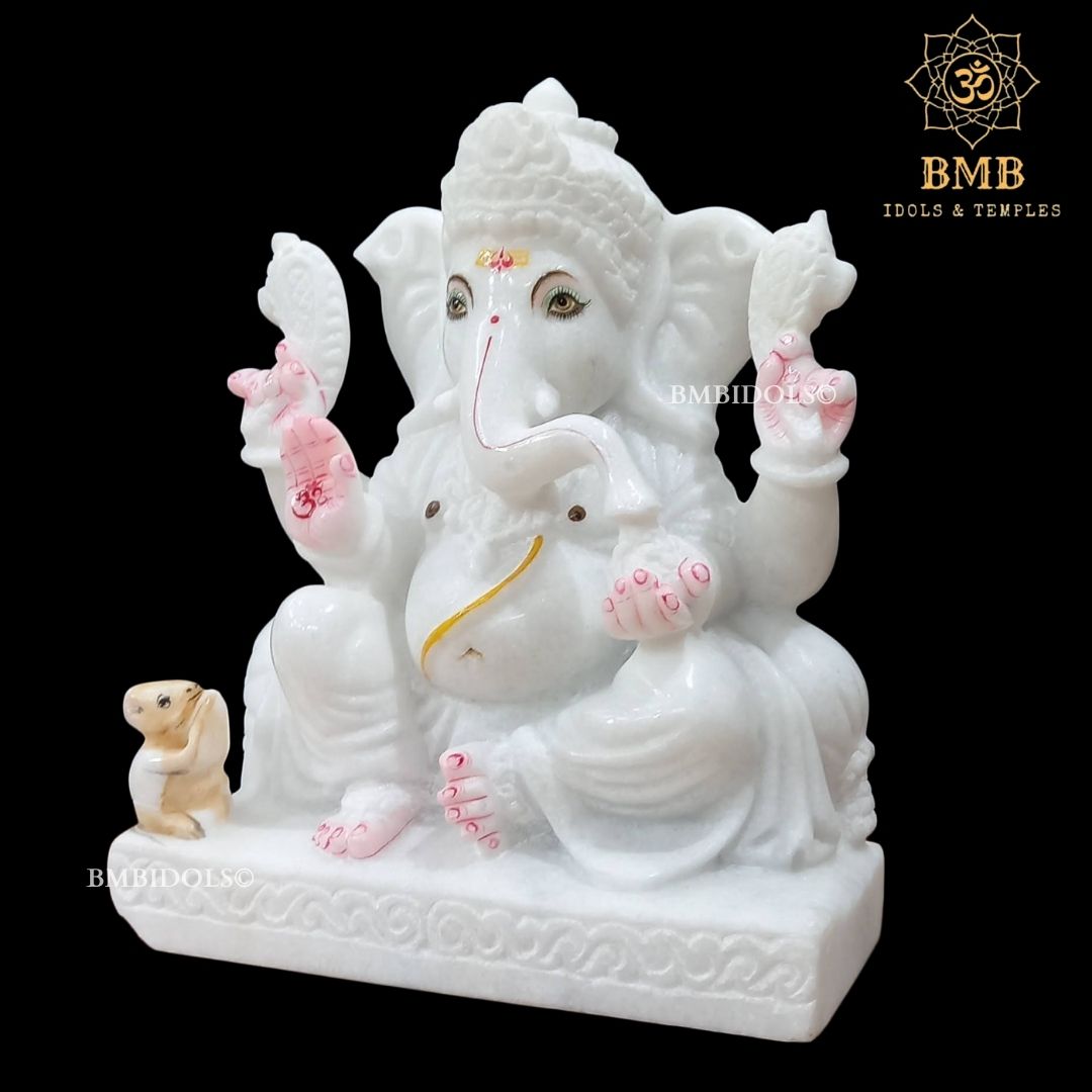 White Marble Ganesh Ji Murti in the Sitting posture in Vietnam Marble in 10inch