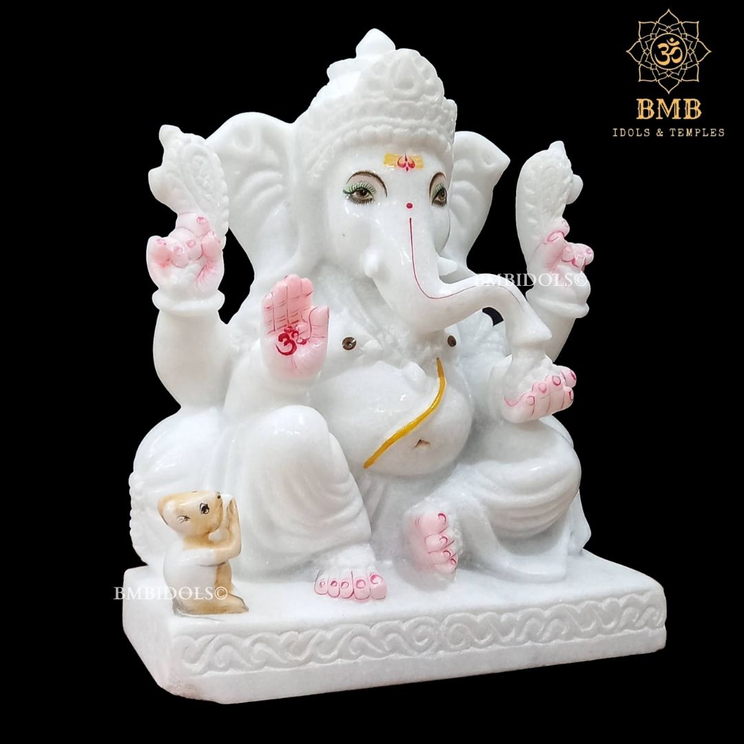 White Marble Ganesh Ji Murti in the Sitting posture in Vietnam Marble in 10inch