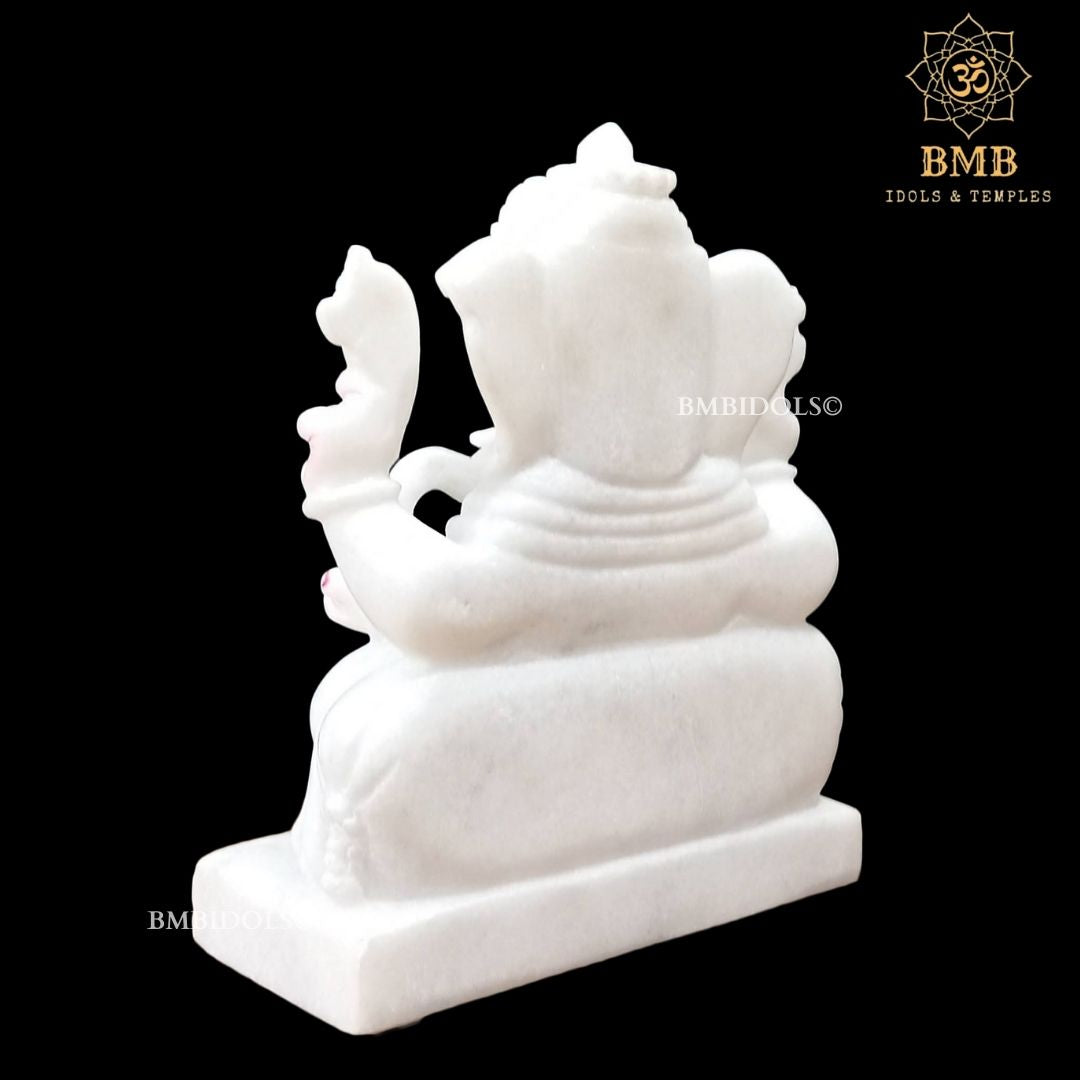 White Marble Ganesh Ji Murti in the Sitting posture in Vietnam Marble in 10inch