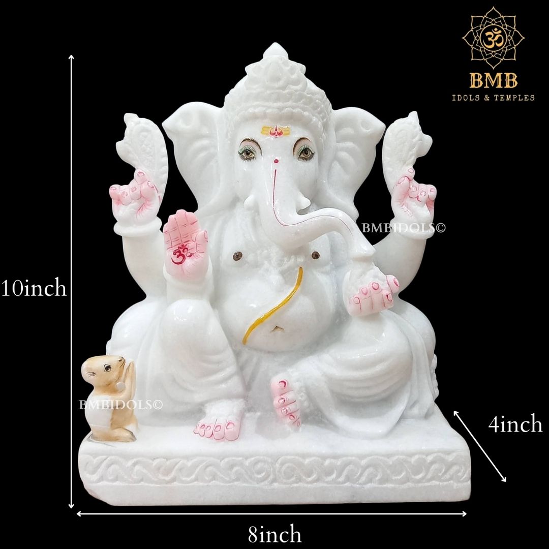 White Marble Ganesh Ji Murti in the Sitting posture in Vietnam Marble in 10inch