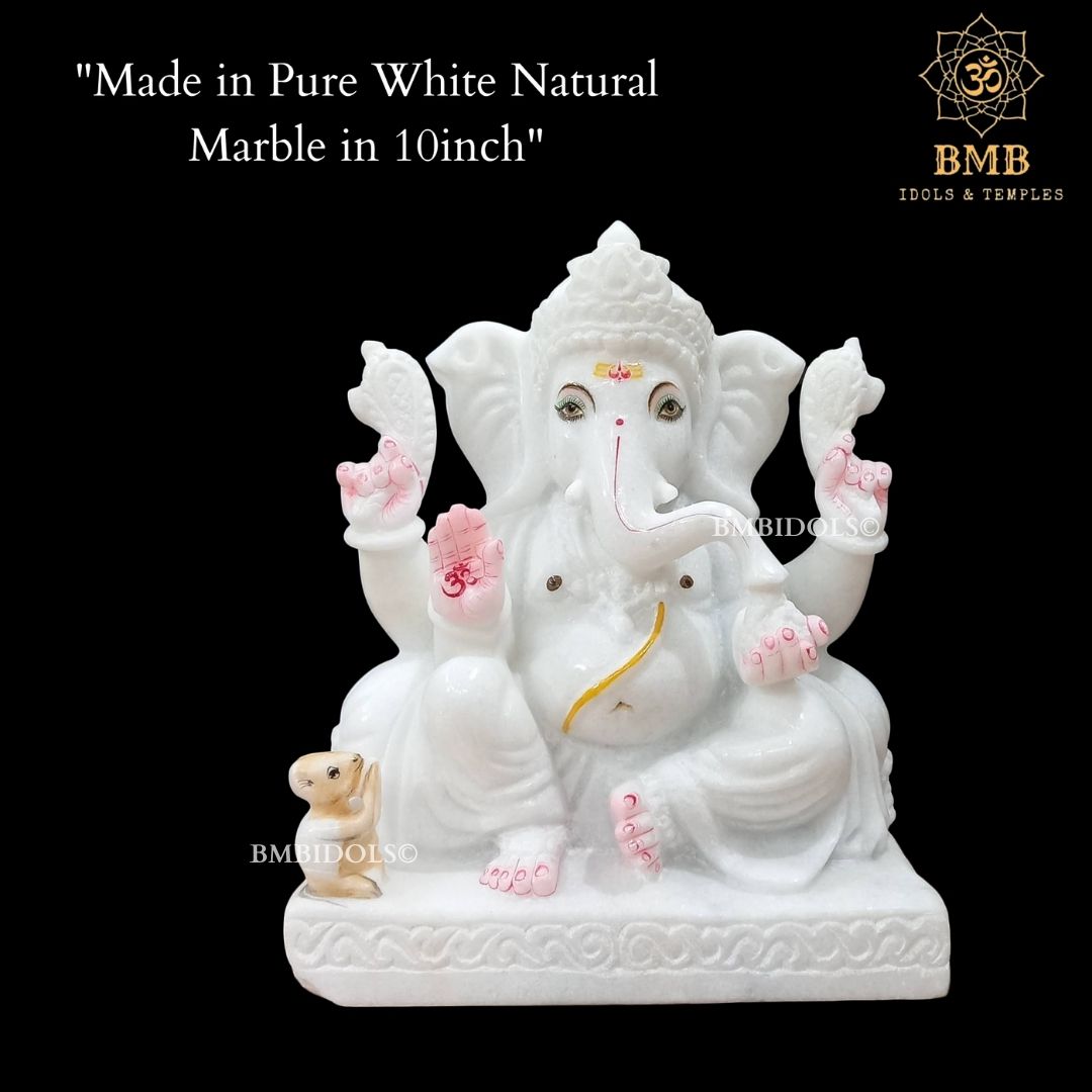 White Marble Ganesh Ji Murti in the Sitting posture in Vietnam Marble in 10inch