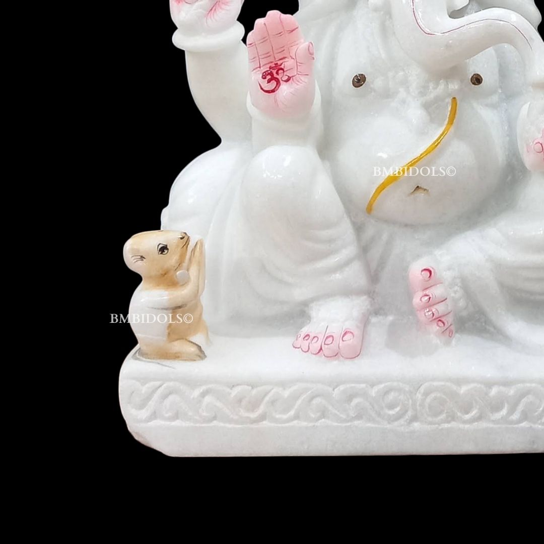 White Marble Ganesh Ji Murti in the Sitting posture in Vietnam Marble in 10inch