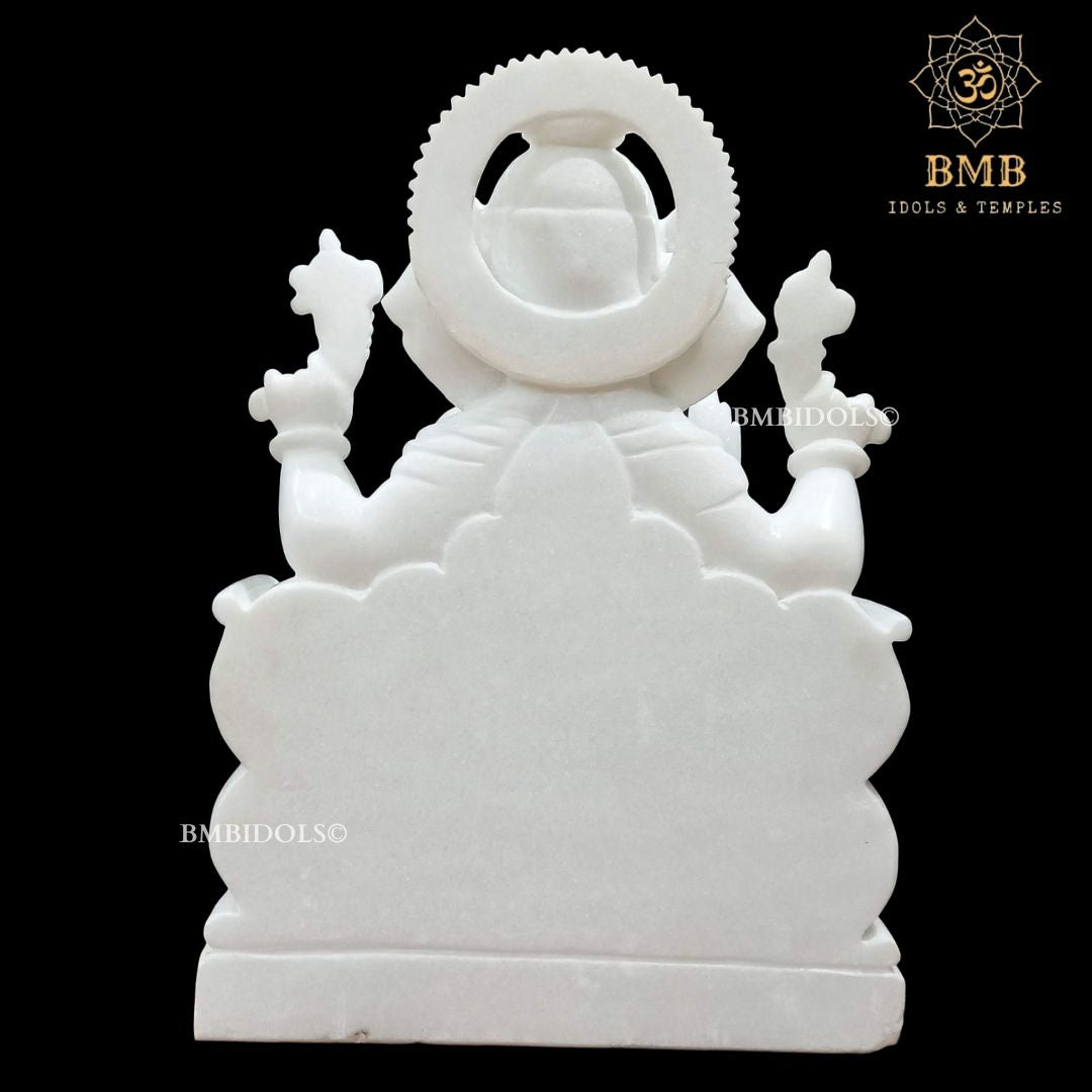 White Makrana Marble Ganesh Statue made Sitting on chowki in 18inches