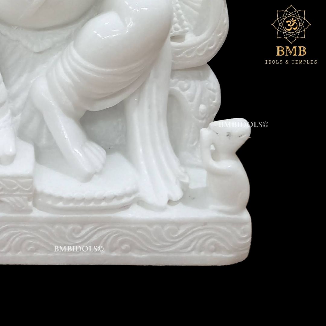 White Makrana Marble Ganesh Statue made Sitting on chowki in 18inches