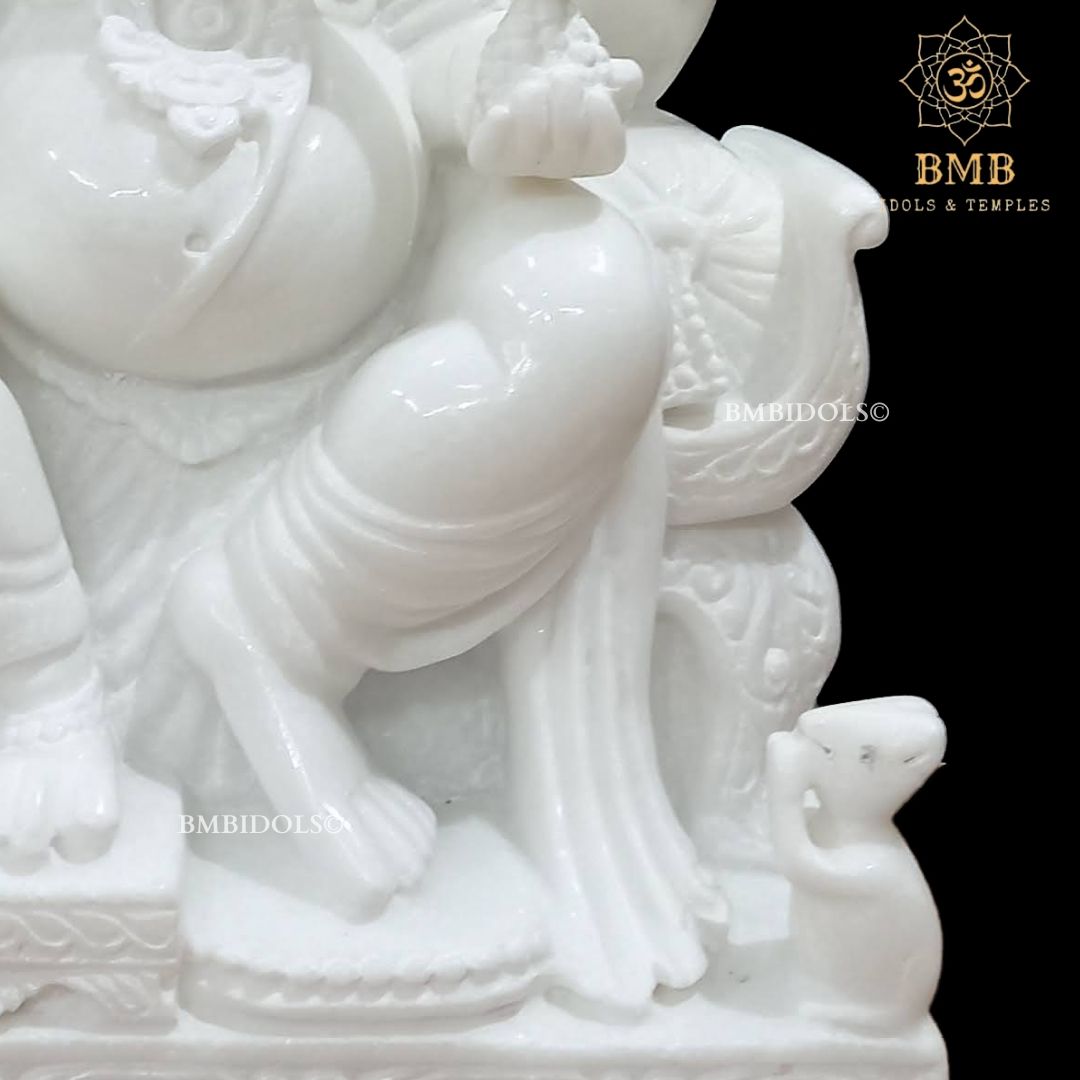 White Makrana Marble Ganesh Statue made Sitting on chowki in 18inches