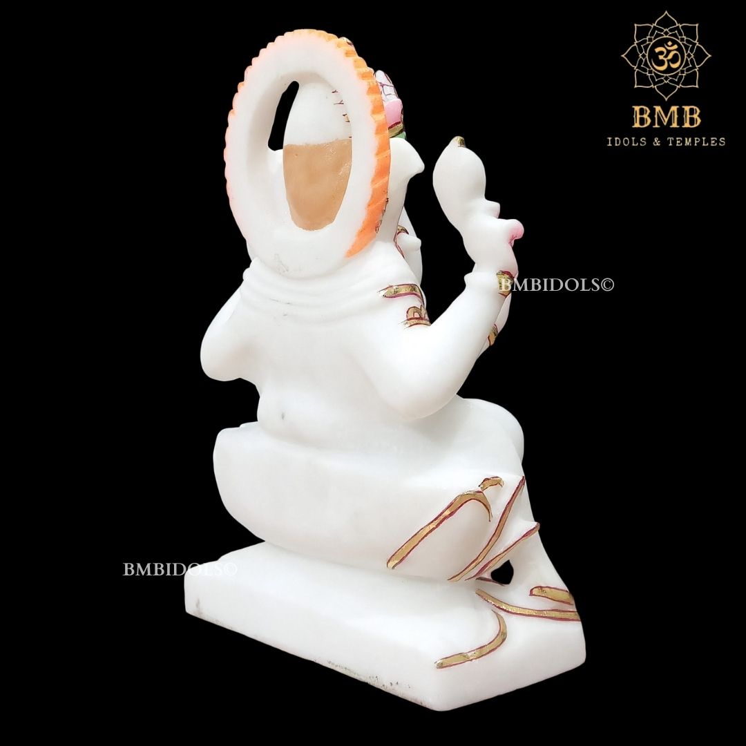 White Marble Ganesha Murti Sitting On the Lotus ashirwad Posture in 9inch