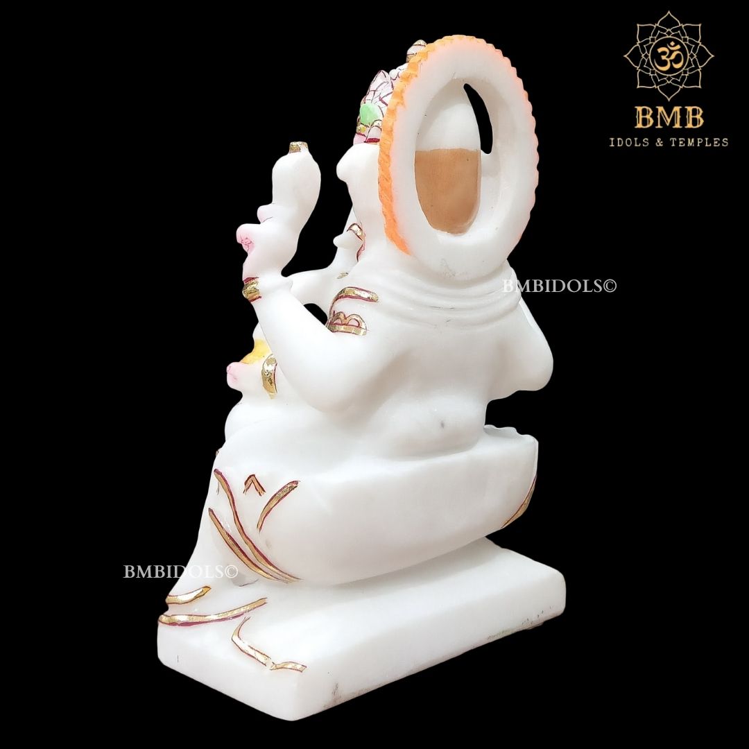 White Marble Ganesha Murti Sitting On the Lotus ashirwad Posture in 9inch