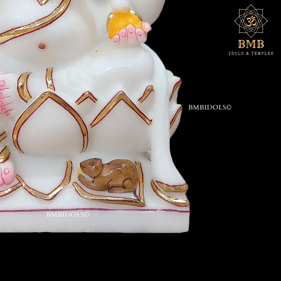White Marble Ganesha Murti Sitting On the Lotus ashirwad Posture in 9inch