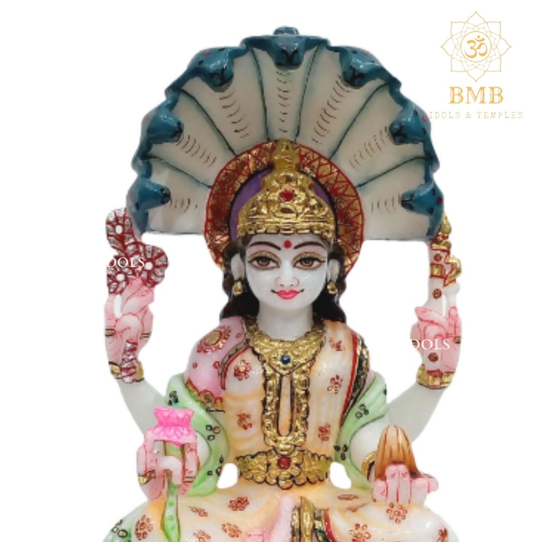 Marble Padmavati Mata Murti made in Natural Makrana Marble in 9inch