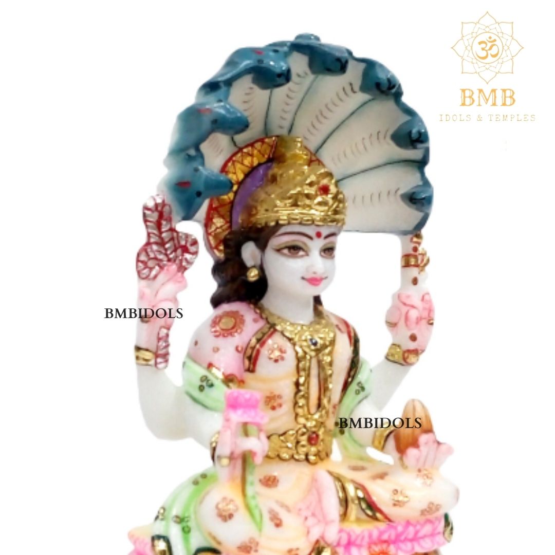 Marble Padmavati Mata Murti made in Natural Makrana Marble in 9inch