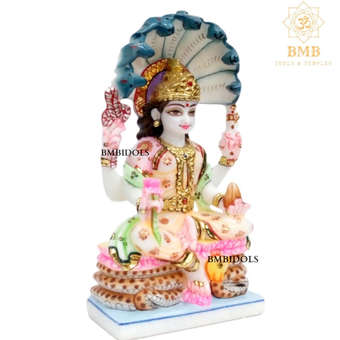Marble Padmavati Mata Murti made in Natural Makrana Marble in 9inch