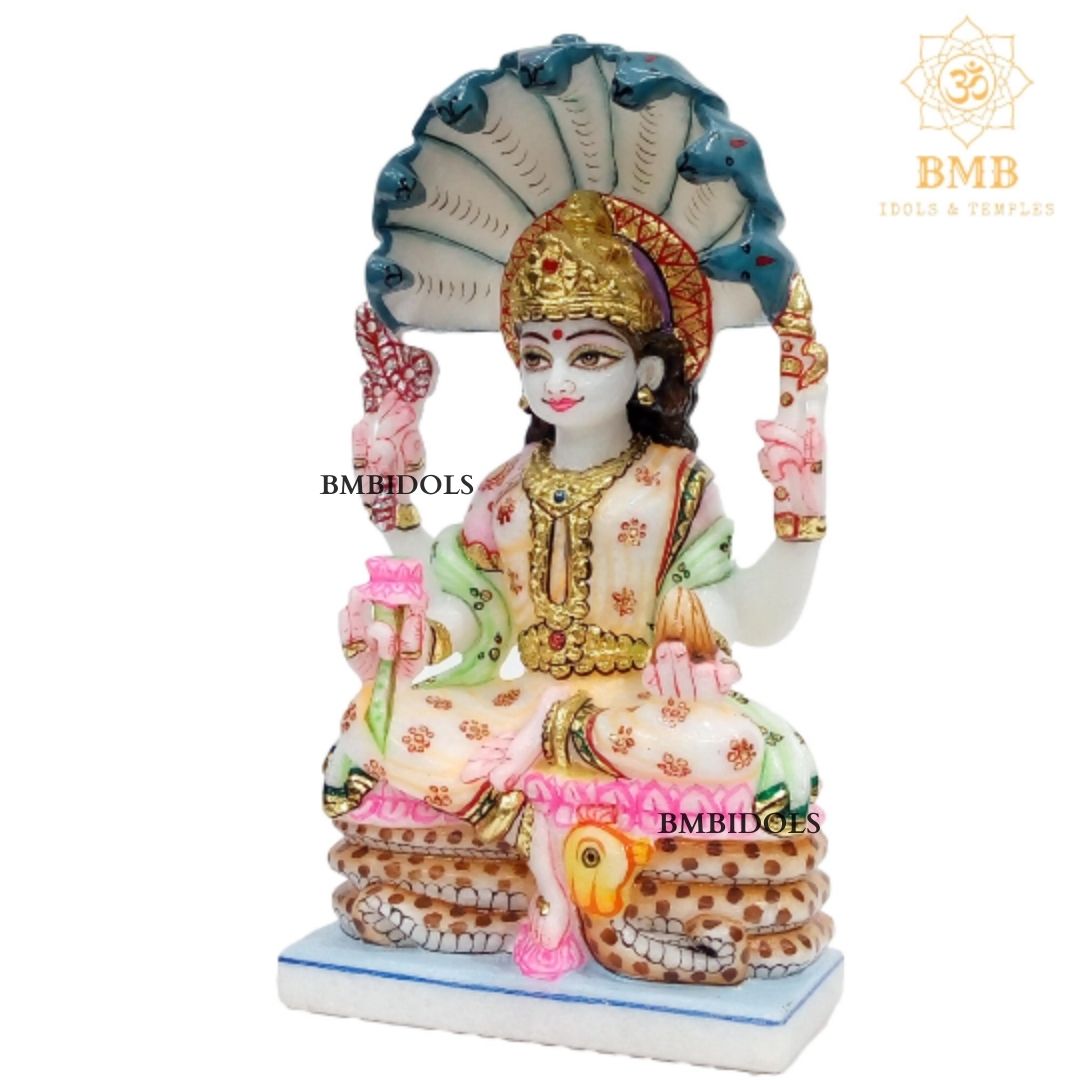Marble Padmavati Mata Murti made in Natural Makrana Marble in 9inch