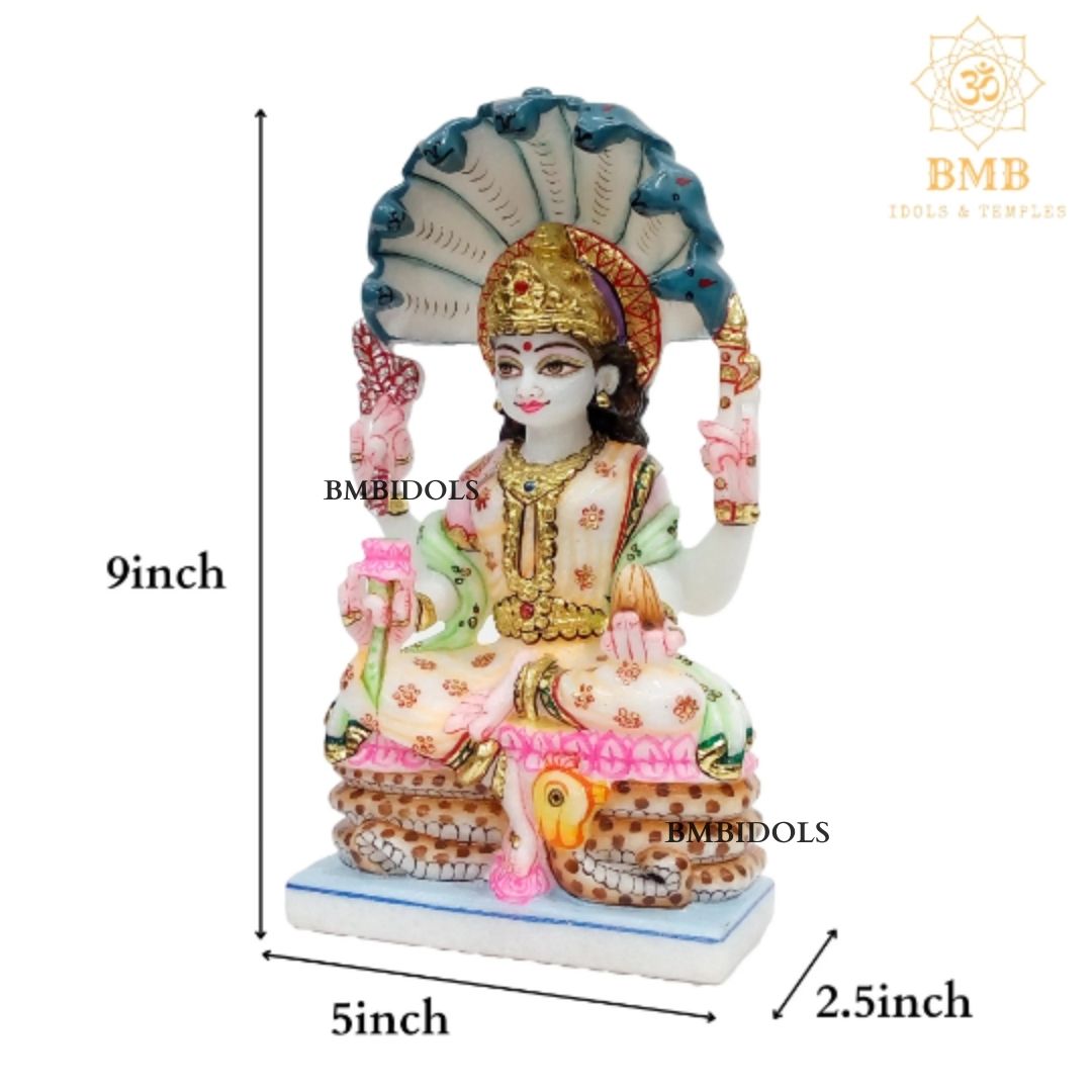 Marble Padmavati Mata Murti made in Natural Makrana Marble in 9inch