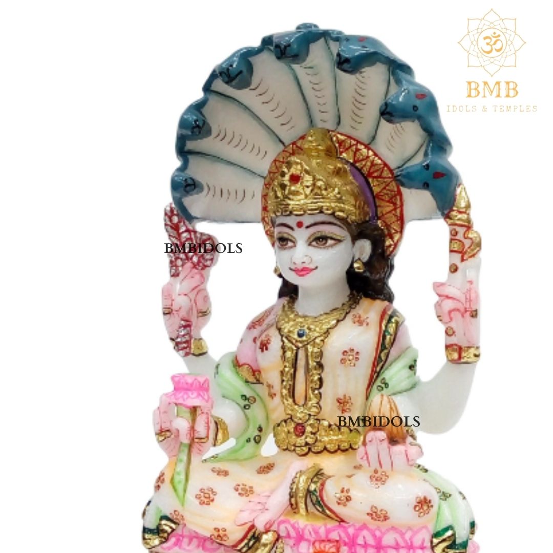 Marble Padmavati Mata Murti made in Natural Makrana Marble in 9inch