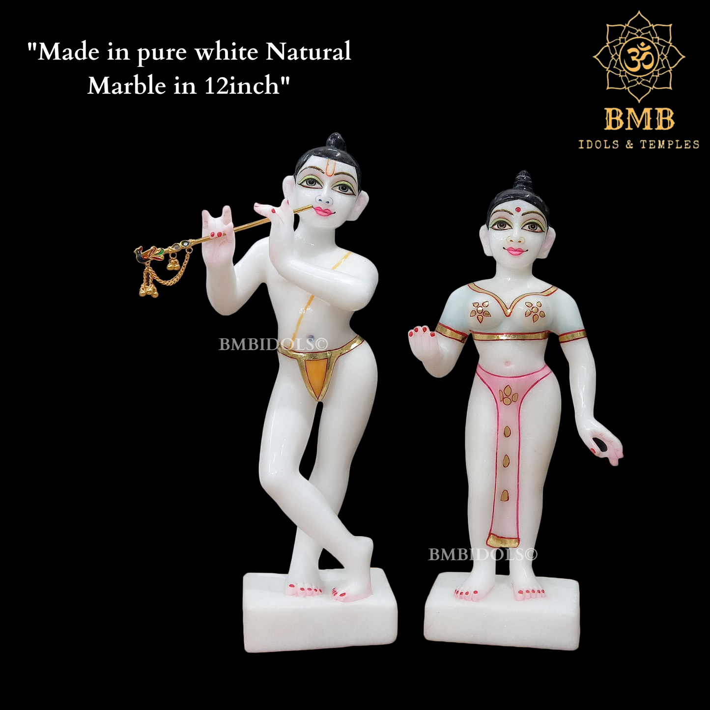 Marble Iskcon Radha Krishna Statue in 12inches