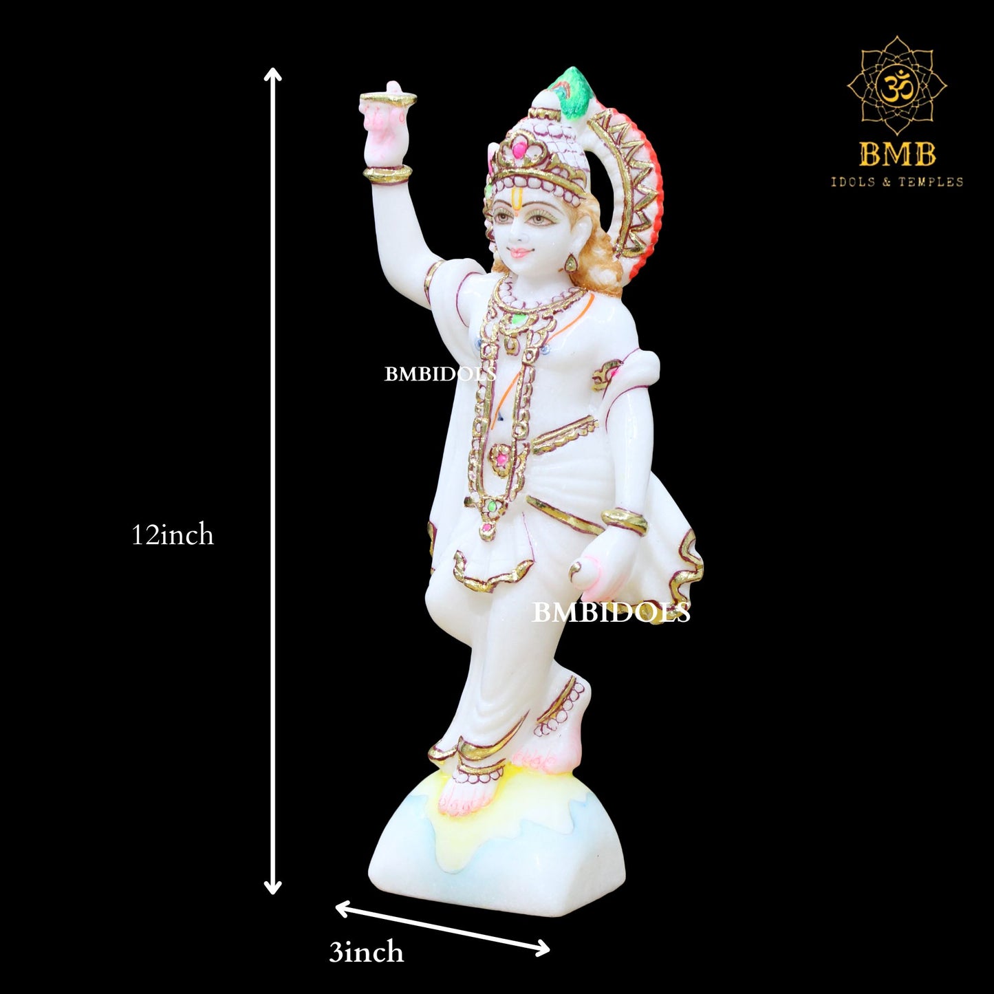 Marble Chakradhari Krishna Statue in 12inches for Homes & Temples