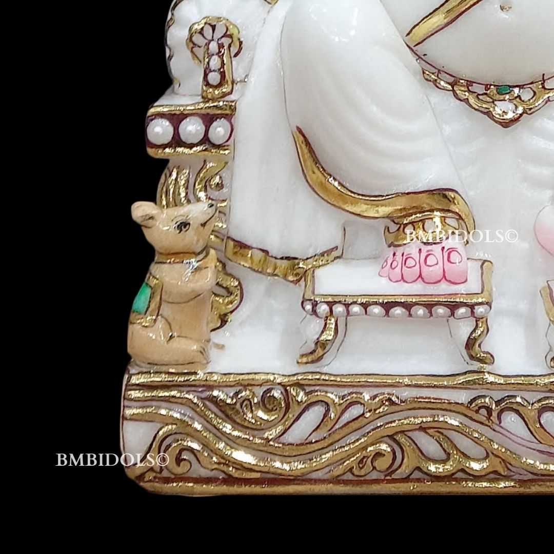 Marble Ganesh Murti sitting on the Chowki in 12inches in white Marble