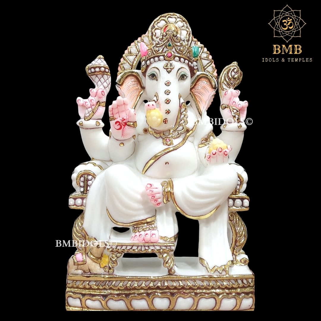 Marble Ganesh Ji Statue made in white Makrana Marble in 12inches