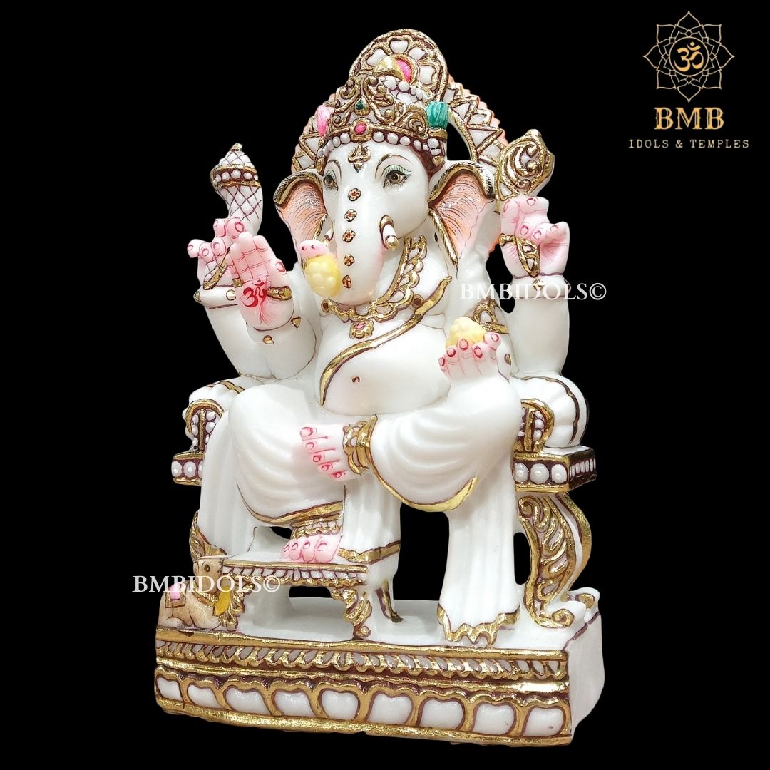 Marble Ganesh Ji Statue made in white Makrana Marble in 12inches