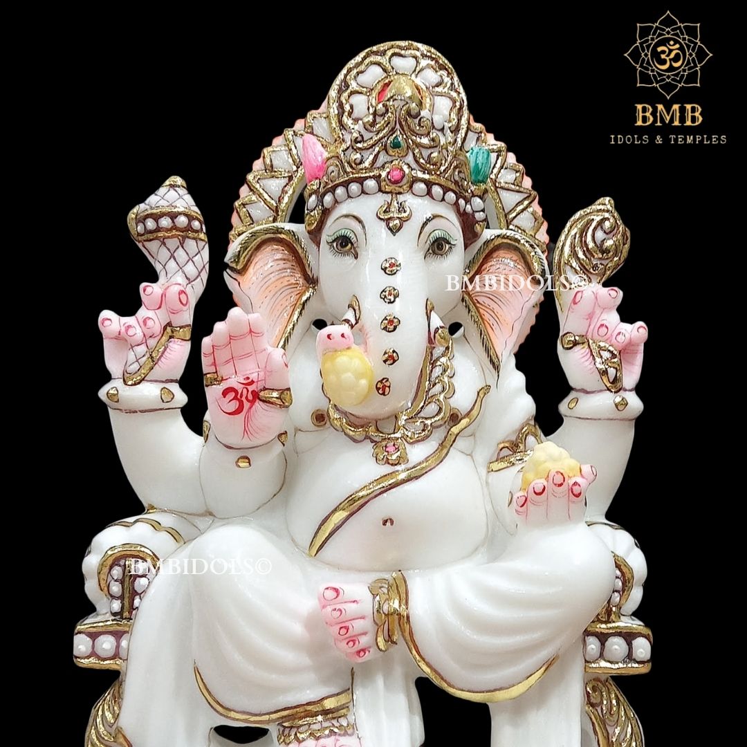 Marble Ganesh Ji Statue made in white Makrana Marble in 12inches