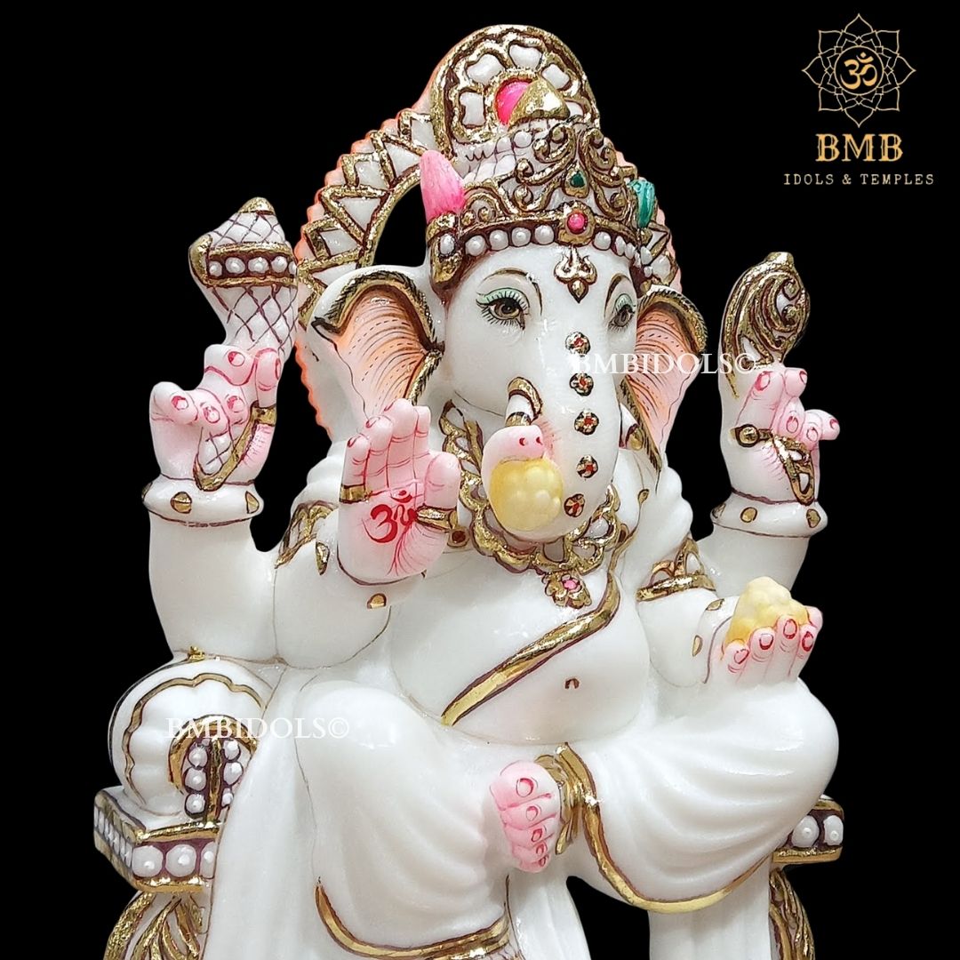 Marble Ganesh Ji Statue made in white Makrana Marble in 12inches