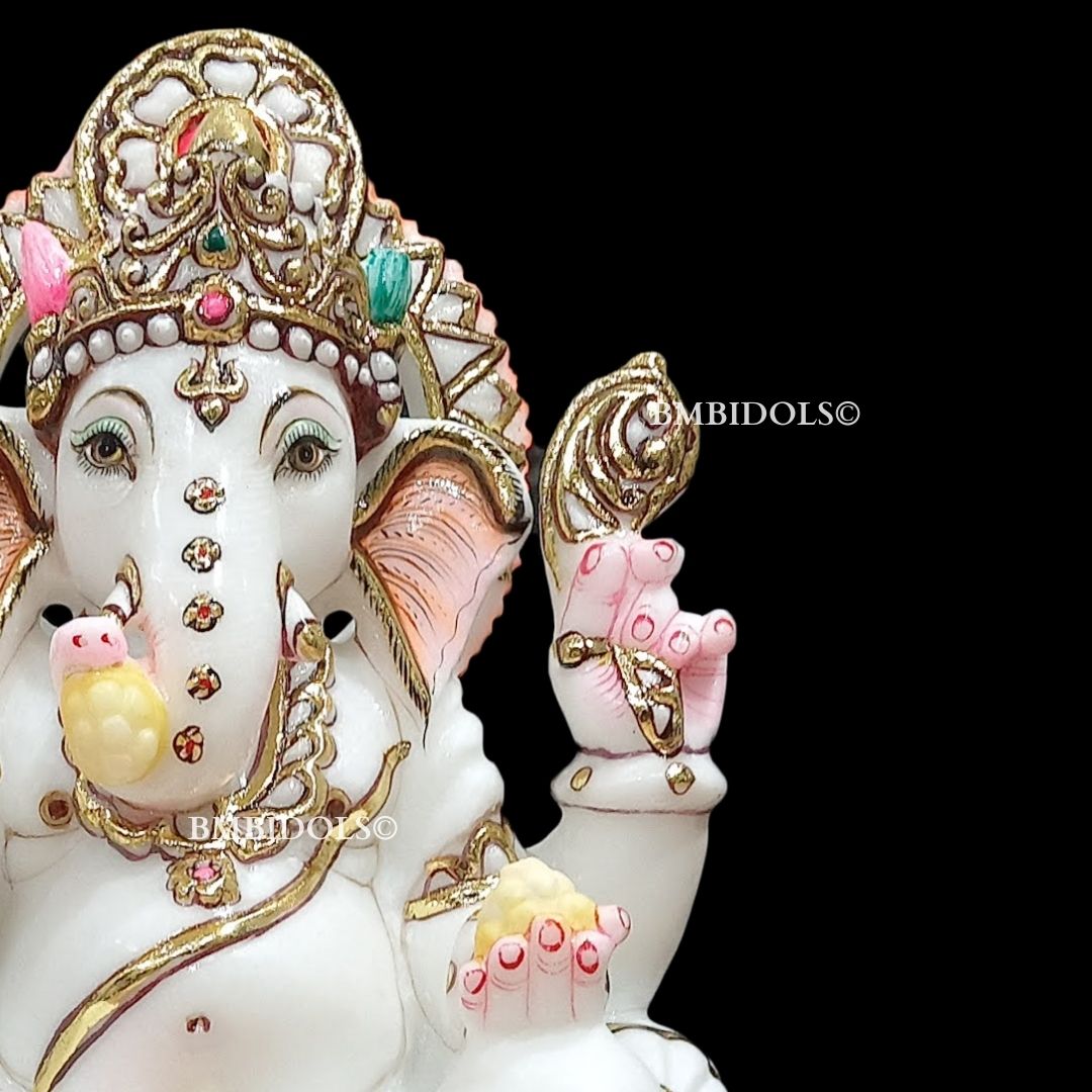 Marble Ganesh Ji Statue made in white Makrana Marble in 12inches