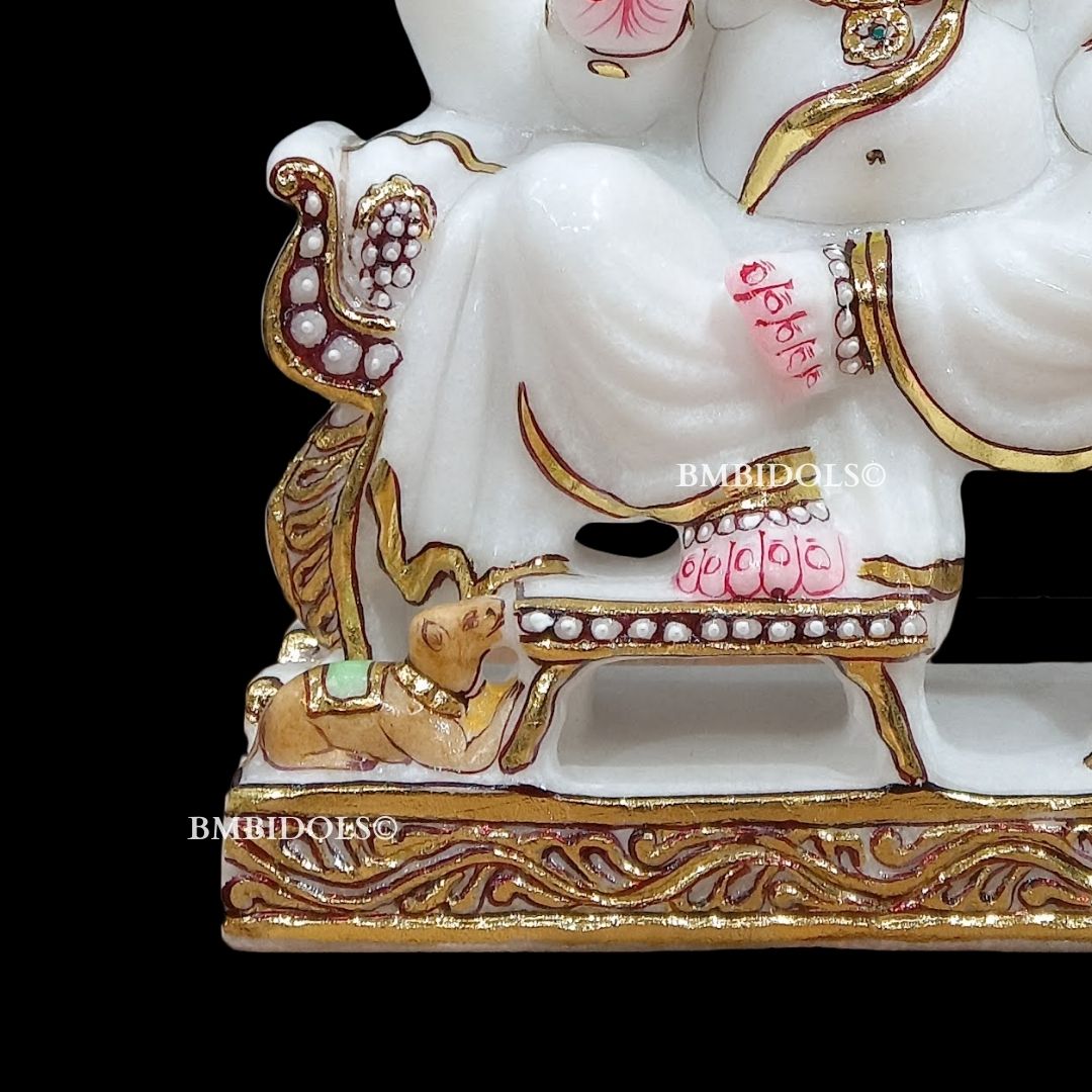 Marble Ganpati Statue sitting on the chowki for Home Temples 9inches