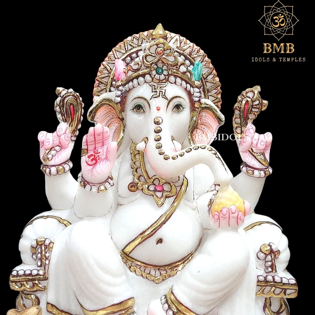 Marble Ganesha Murti in small size in pure white Marble in 9inch