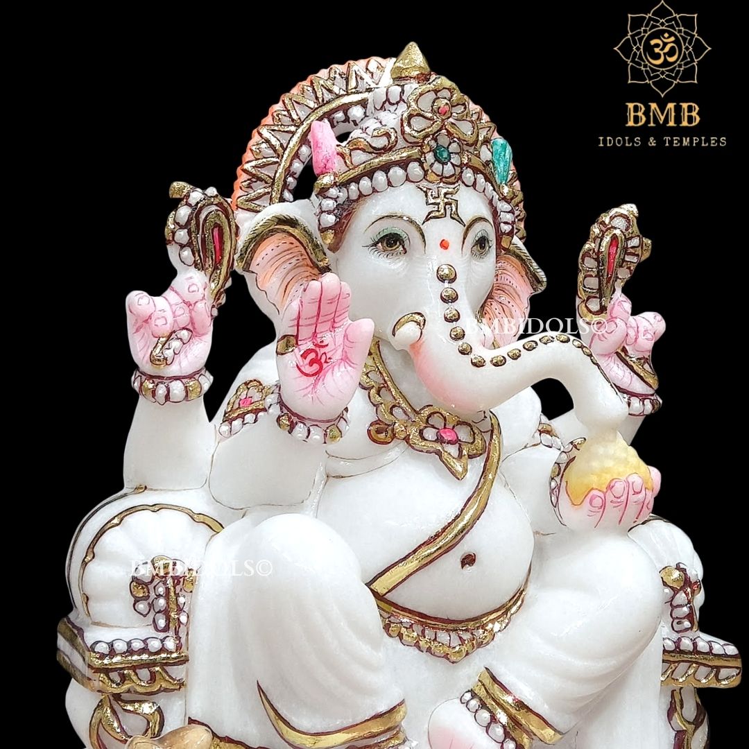 Marble Ganesha Murti in small size in pure white Marble in 9inch
