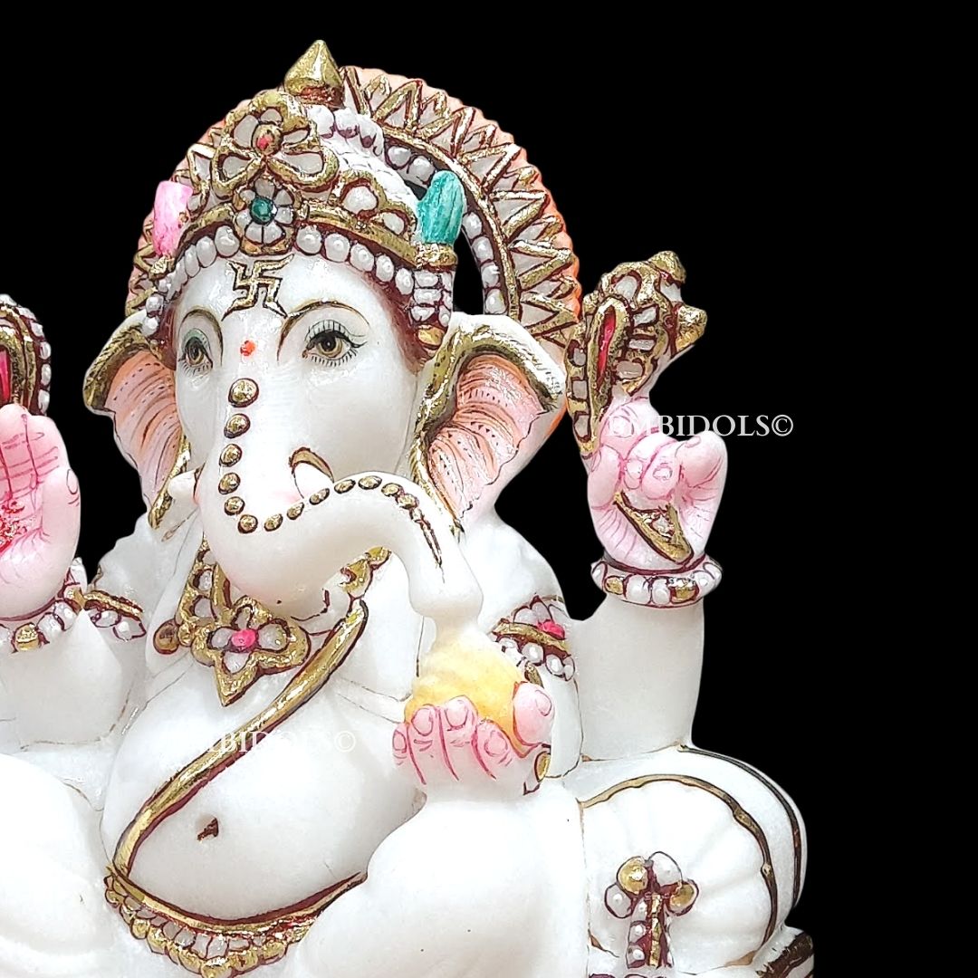 Marble Ganesha Murti in small size in pure white Marble in 9inch