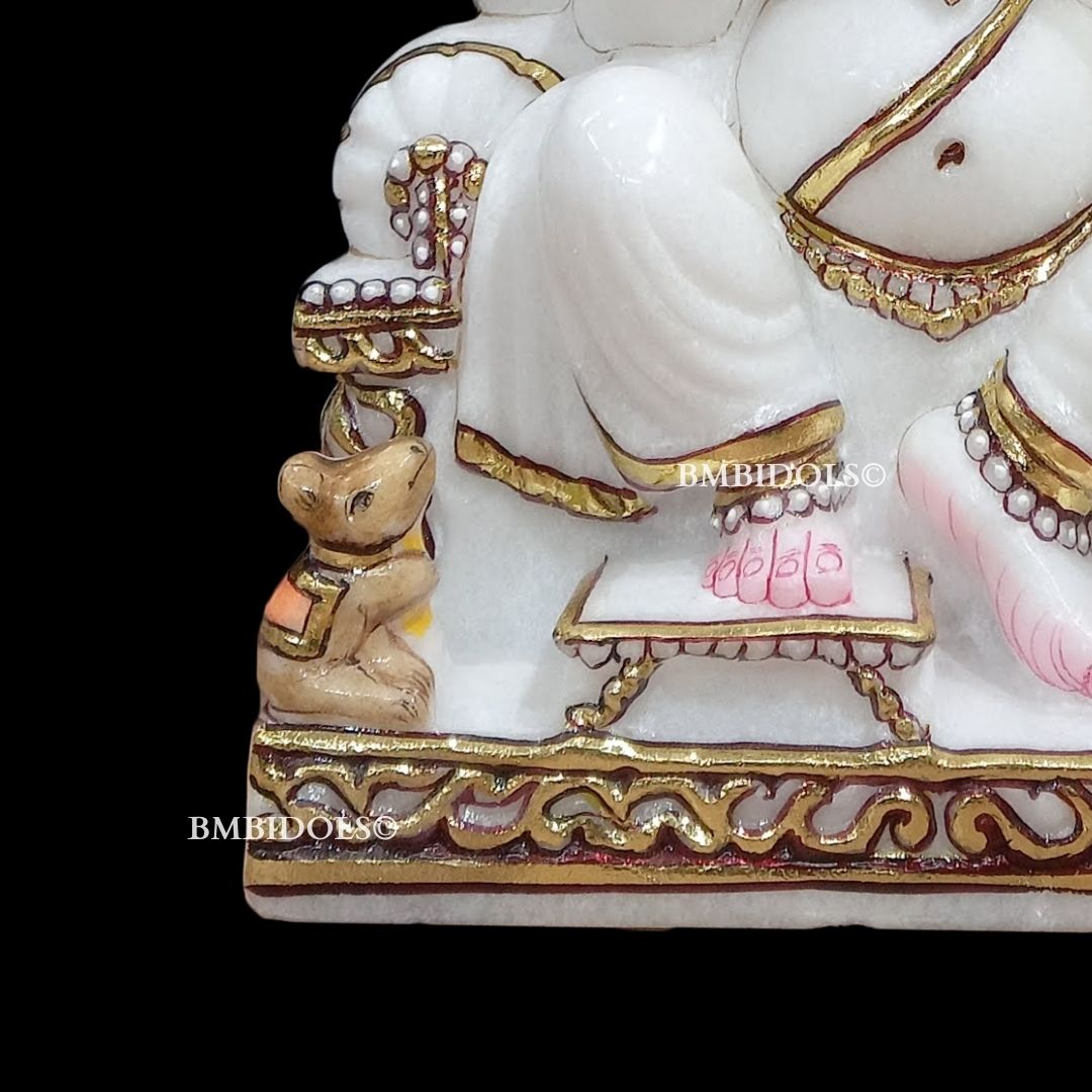 Marble Ganesha Murti in small size in pure white Marble in 9inch