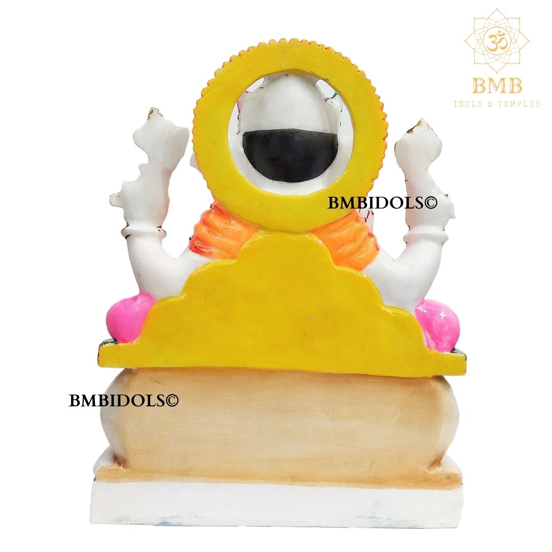 Ganesh Marble Murti with Painting done sitting on the Chowki