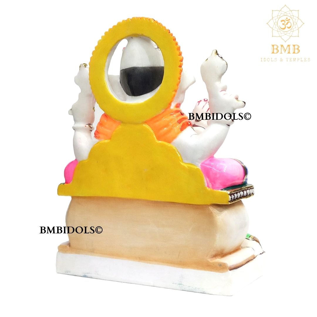 Ganesh Marble Murti with Painting done sitting on the Chowki