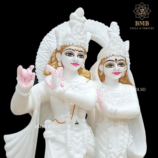 White Marble Radha Krishna Murti made in Makrana Marble in 12inches