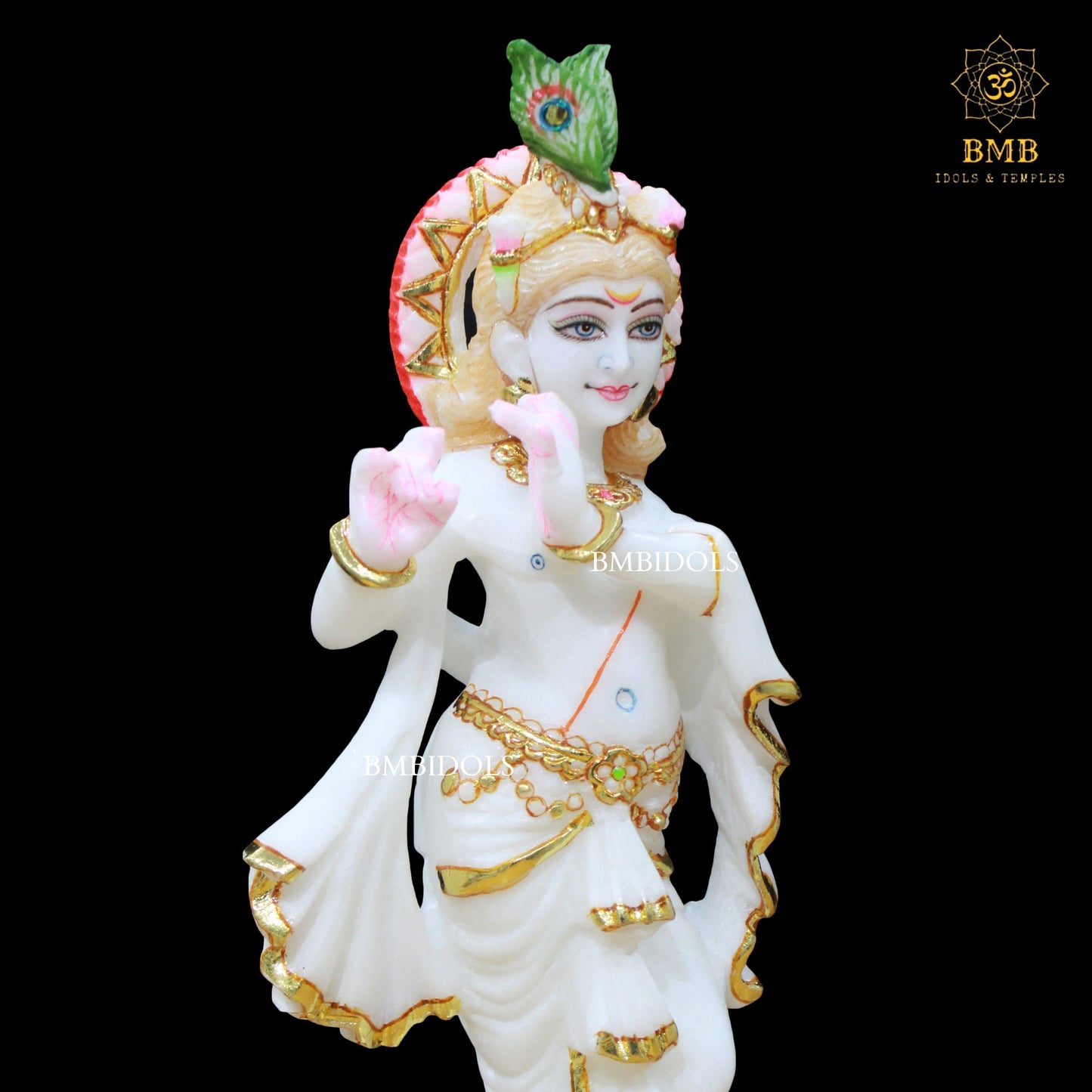 White Marble Krishna Idol in Makrana Marble in 12inches for Homes and Temples
