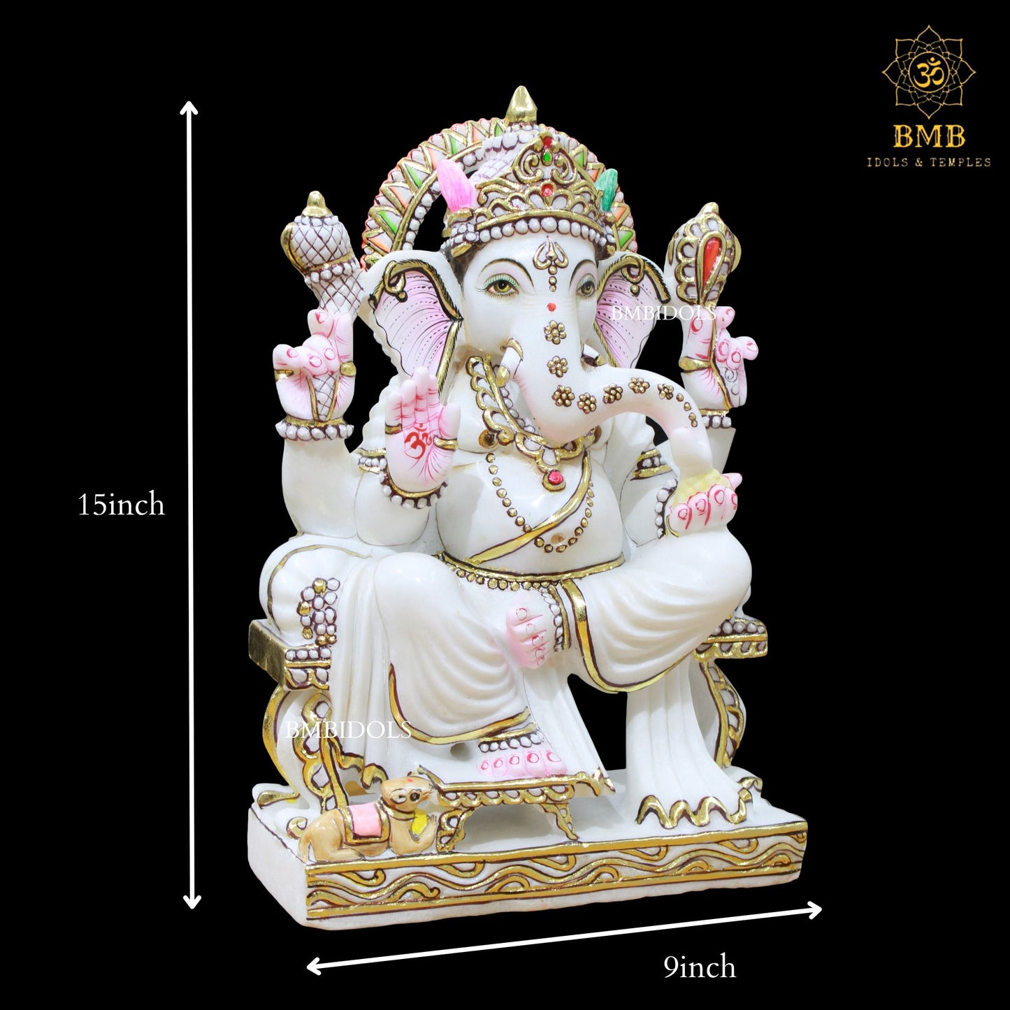 White Marble Ganesh Murti with Four Hands in 15inches