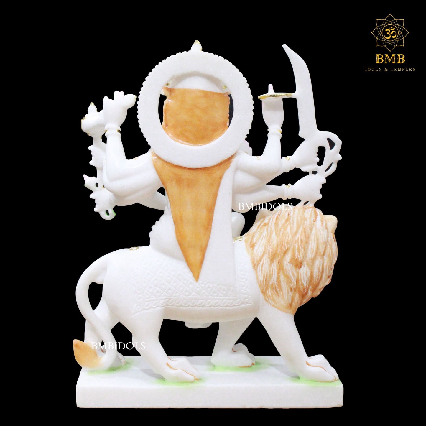 Durga Marble Idol with Eight Hands sitting on Durga in 18inches