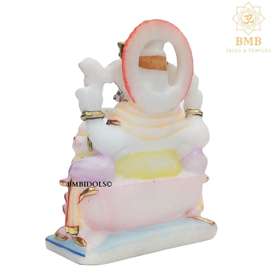 Marble Ganesha Statue sitting on the Lotus in Small size of 6"