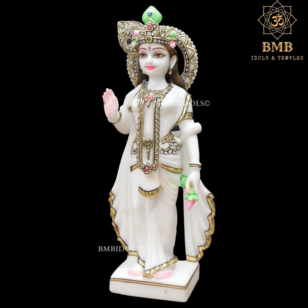 Double Feather Marble Radha Krishna Murti in Standing Posture