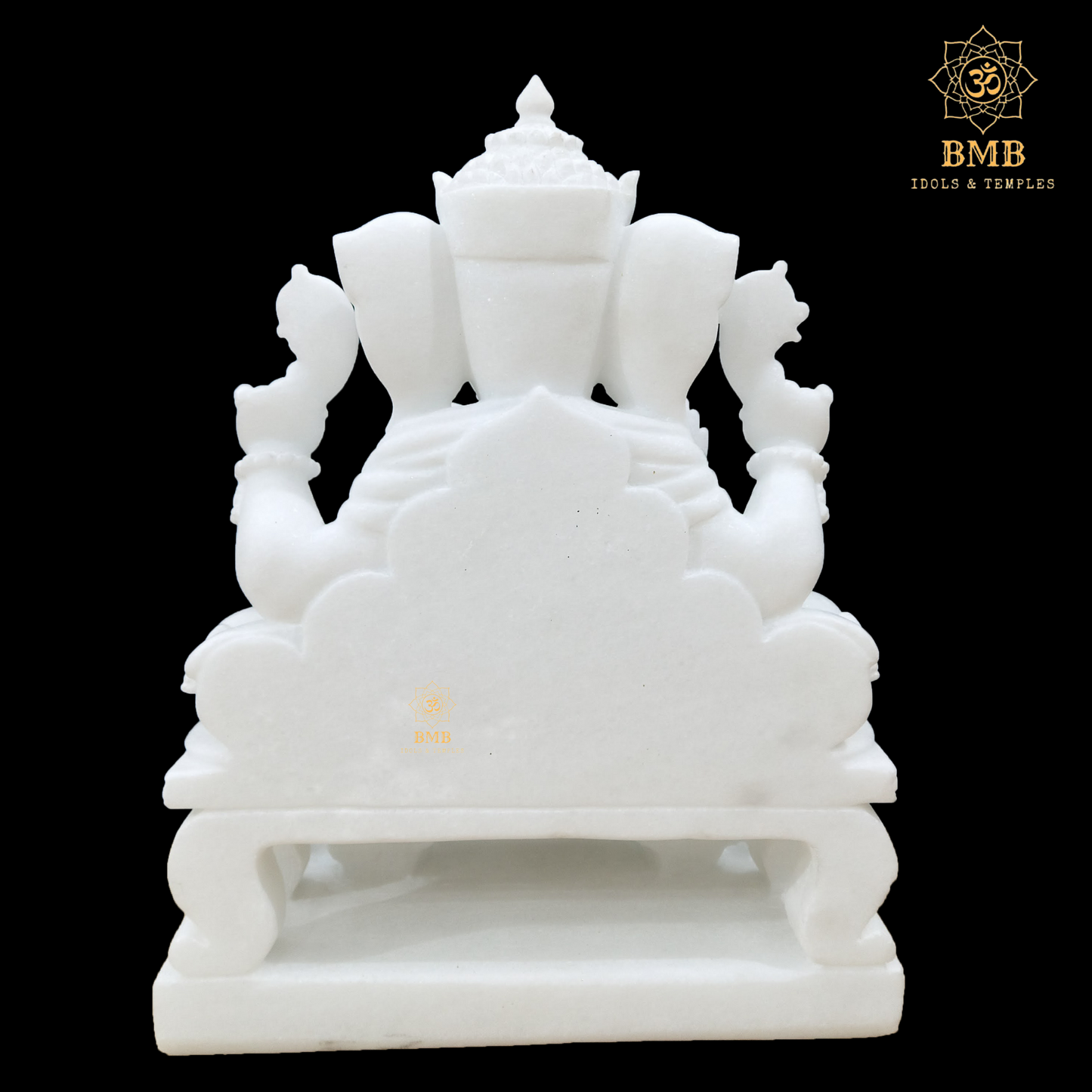 Preorder Makrana Marble Ganesha Statue sitting on the Chowki with four Hands