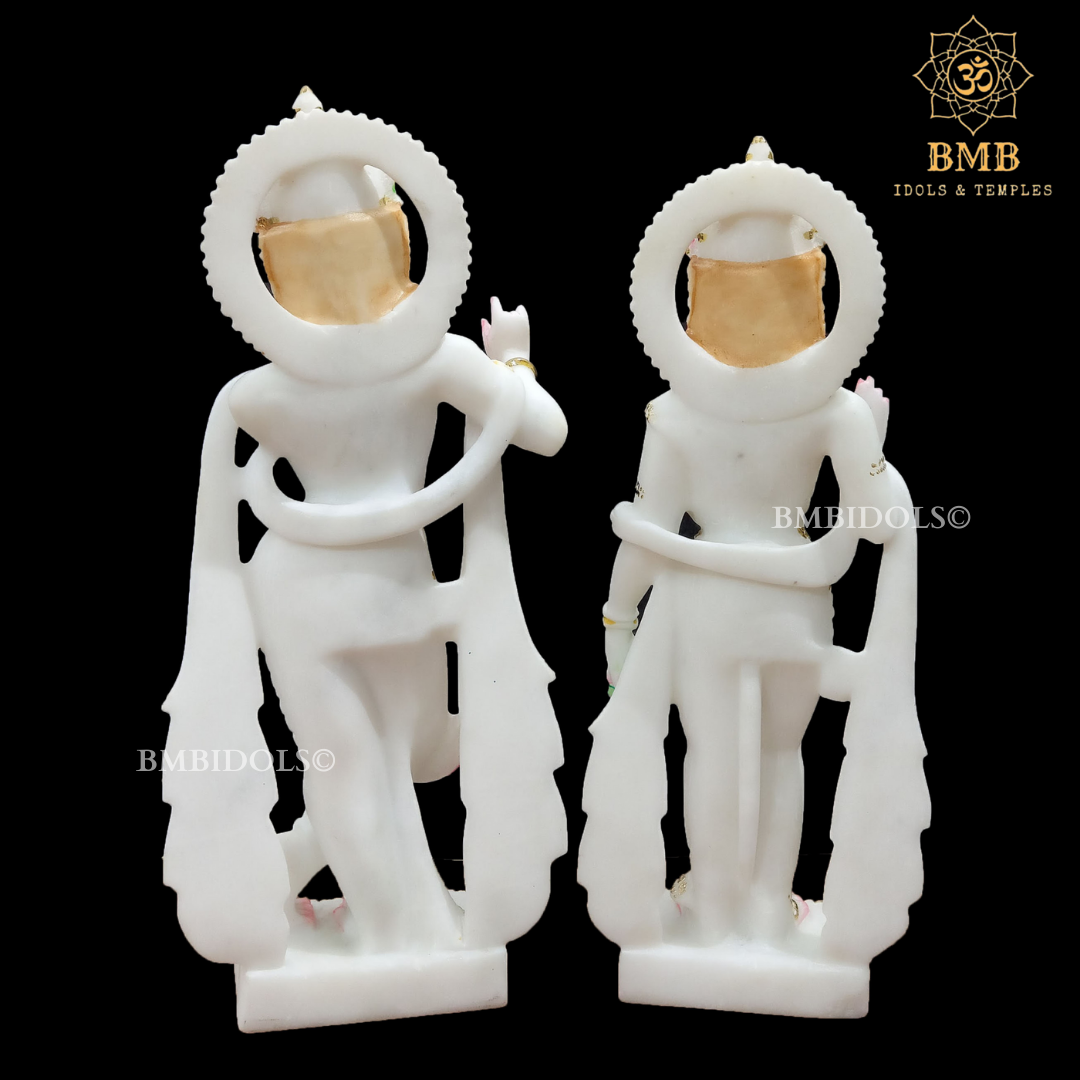 White Marble Radha Krishna Statue with Goldwork Done in Standing Posture 15"