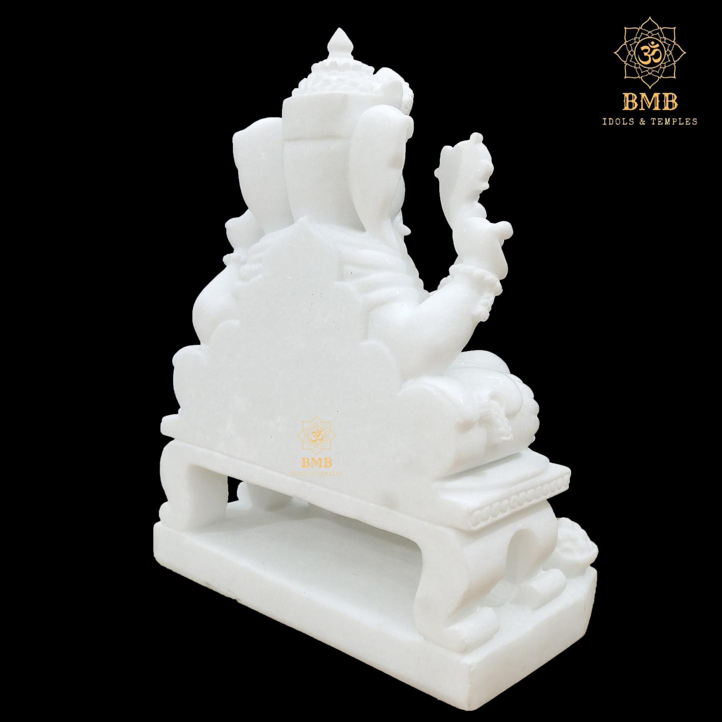 Preorder Makrana Marble Ganesha Statue sitting on the Chowki with four Hands