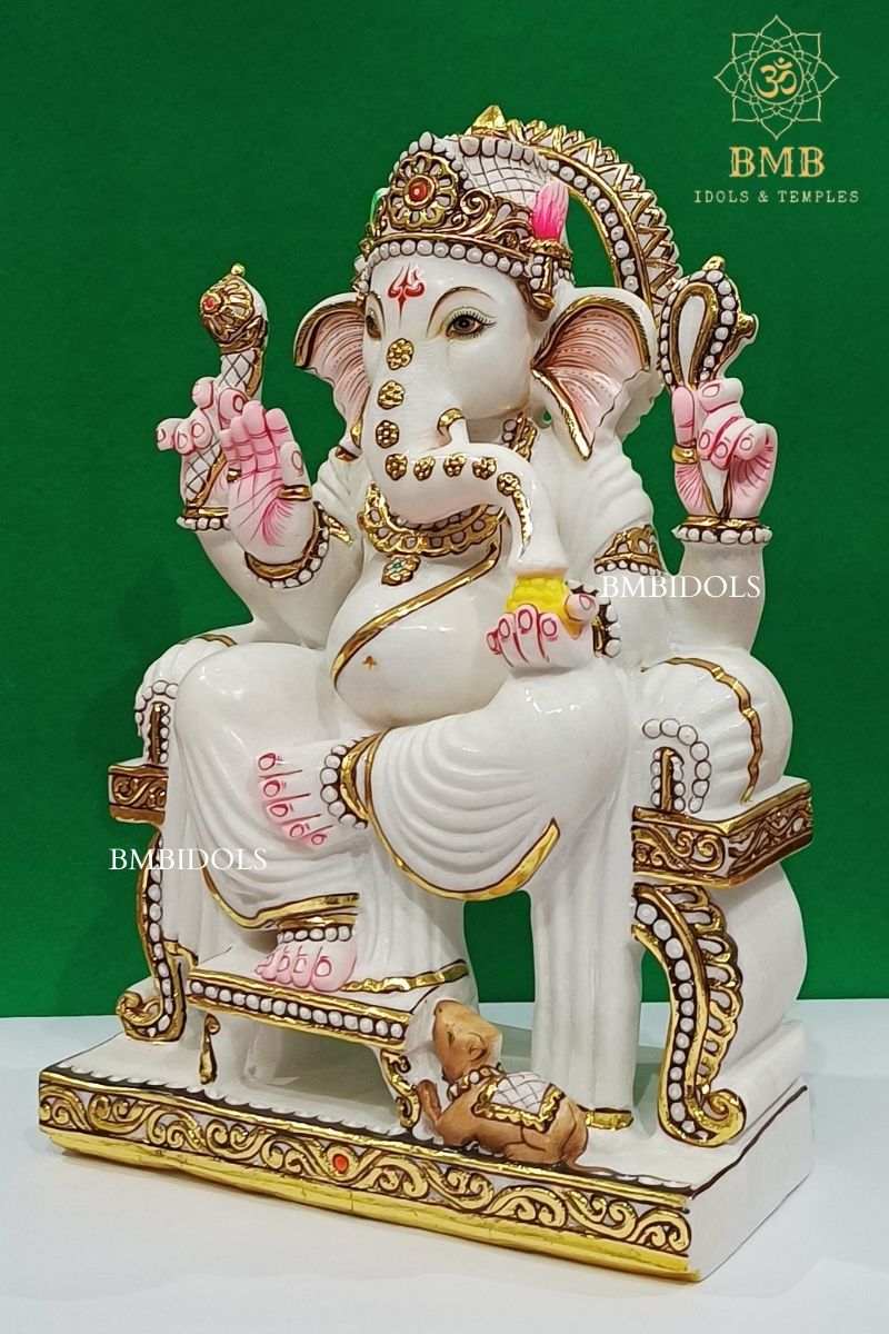 Marble Ganesh Statue made in Makrana Marble in 18inches