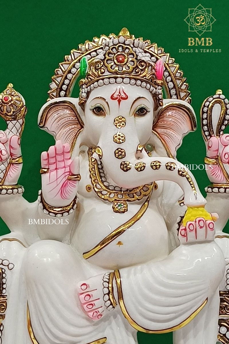 Marble Ganesh Statue made in Makrana Marble in 18inches